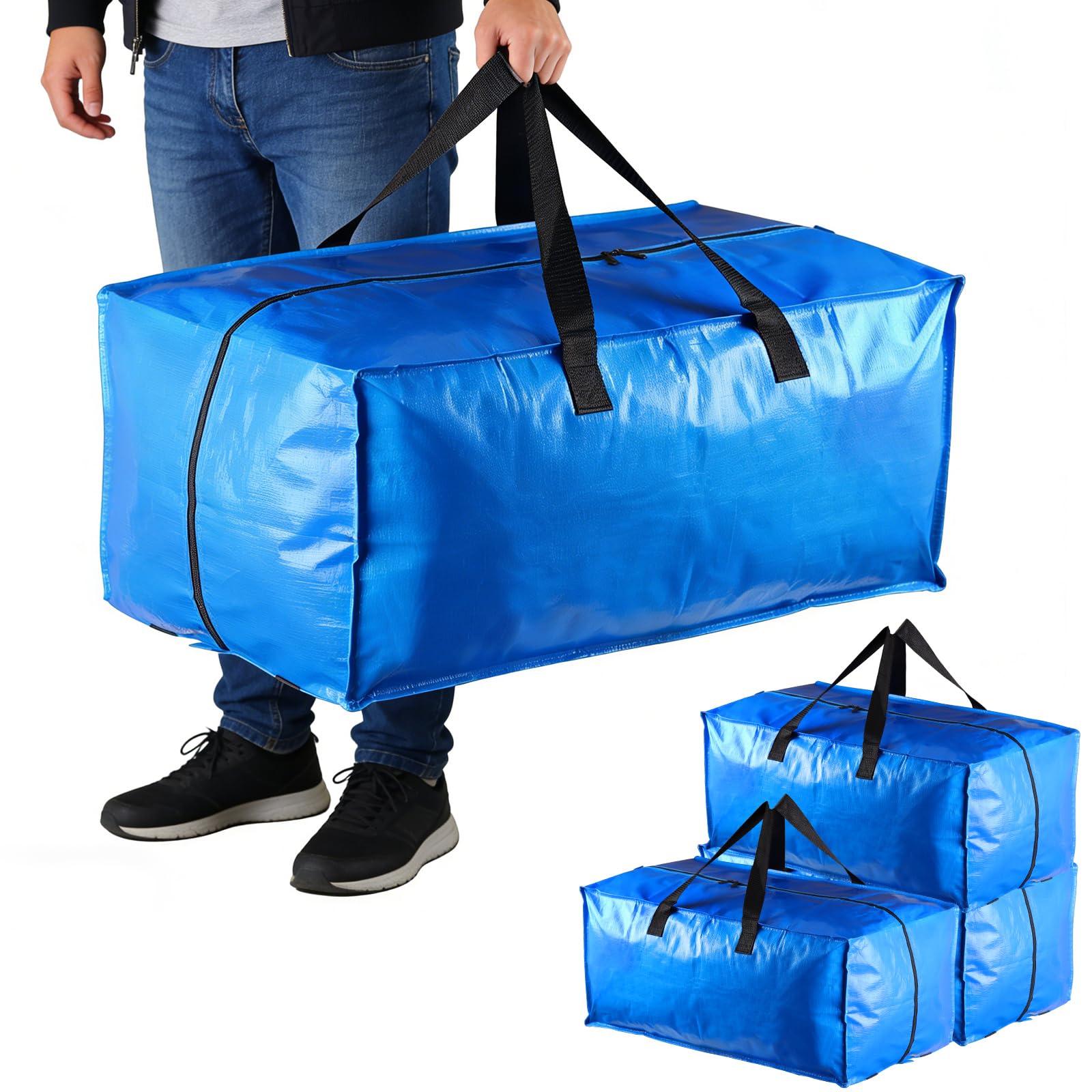 4 Pack Heavy Duty Moving Bags Extra Large, with Zipper Camping Storage Bags Waterproof for Moving, Storing, Organizing Clothing, Toys, Bedding