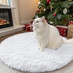 OLANLY White Round Rugs for Bedroom - Machine