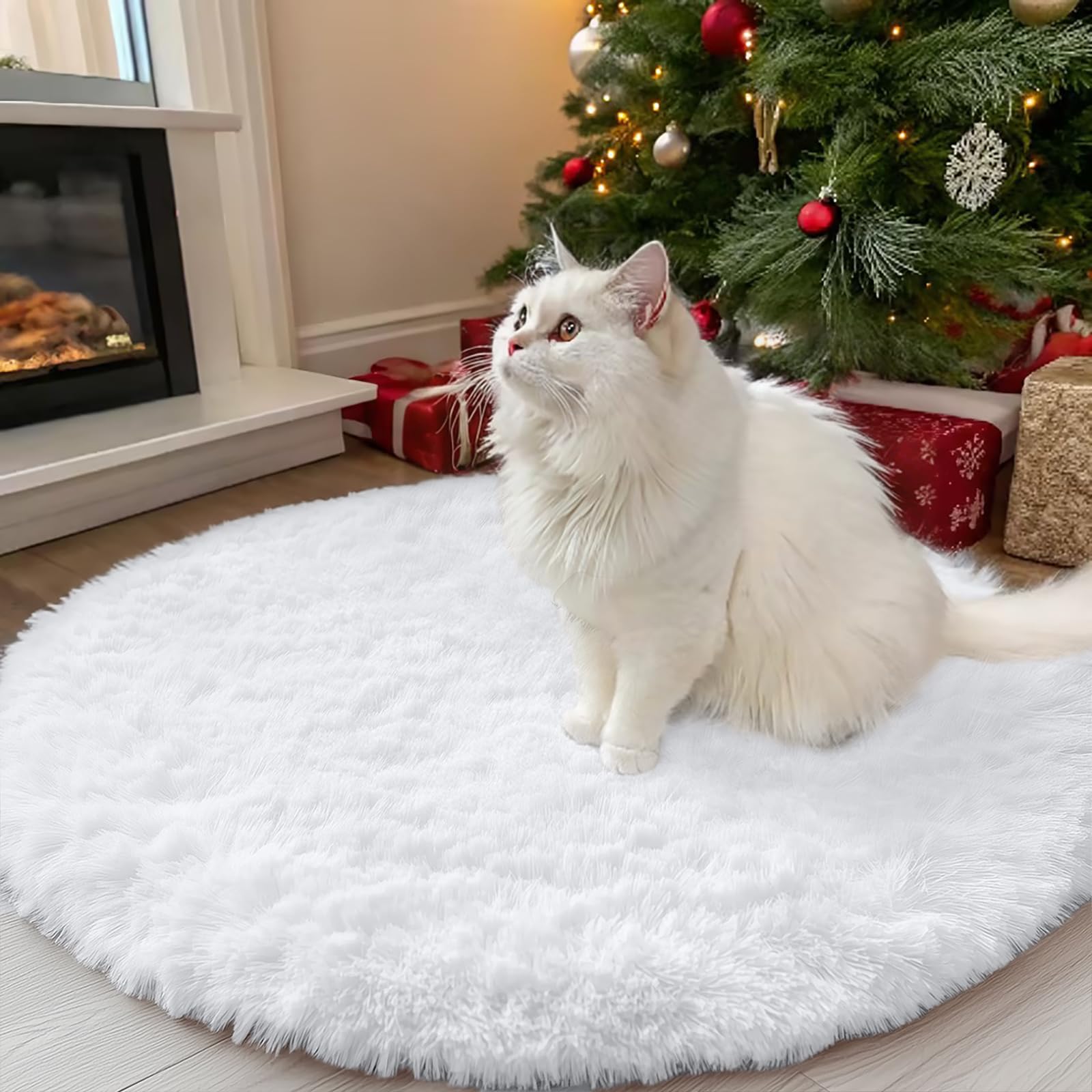 OLANLY White Round Rugs for Bedroom - Machine