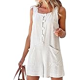 CHARTOU Women Shorts Overall Front Button Cotton Linen Summer Wide Leg Shorts Romper