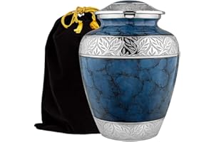 Trupoint Memorials Cremation Urns for Human Ashes, Decorative Burial Urn for Adult Men and Women, Large Dark Blue with Silver Lining