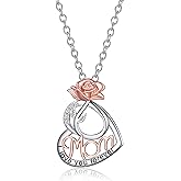 TALYKONG Mother Necklace,Rose Flower Heart Necklaces Gifts for Mother,Birthday Christmas Valentines Day Jewelry Gifts for Mom from Daughter Son