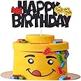 Building Blocks Cake Topper Glitter Happy Birthday Cake Decoration Color Building Brick Theme Birthday Baby Shower Party Supplies