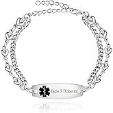Zircobic Medical Alert Bracelets for Women Men Adjustable- Personalized Free Engrave Medical ID Bracelets with Double Chain