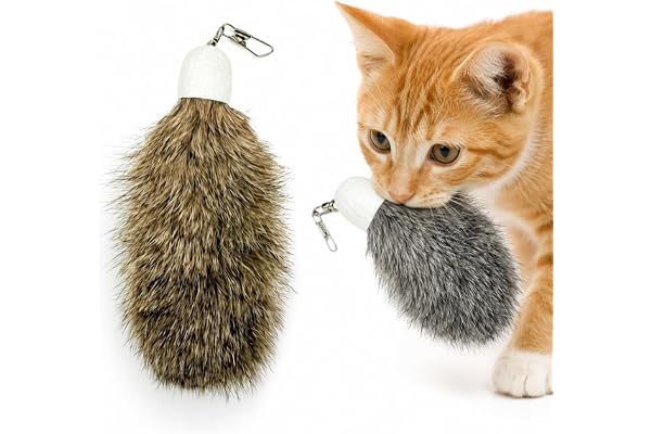 ZAYLUMO 2 Pack Natural Rabbit Fur Cat Toy Refills – Silent Interactive Cat Toys for Indoor Cats, Handmade Replacement Heads w