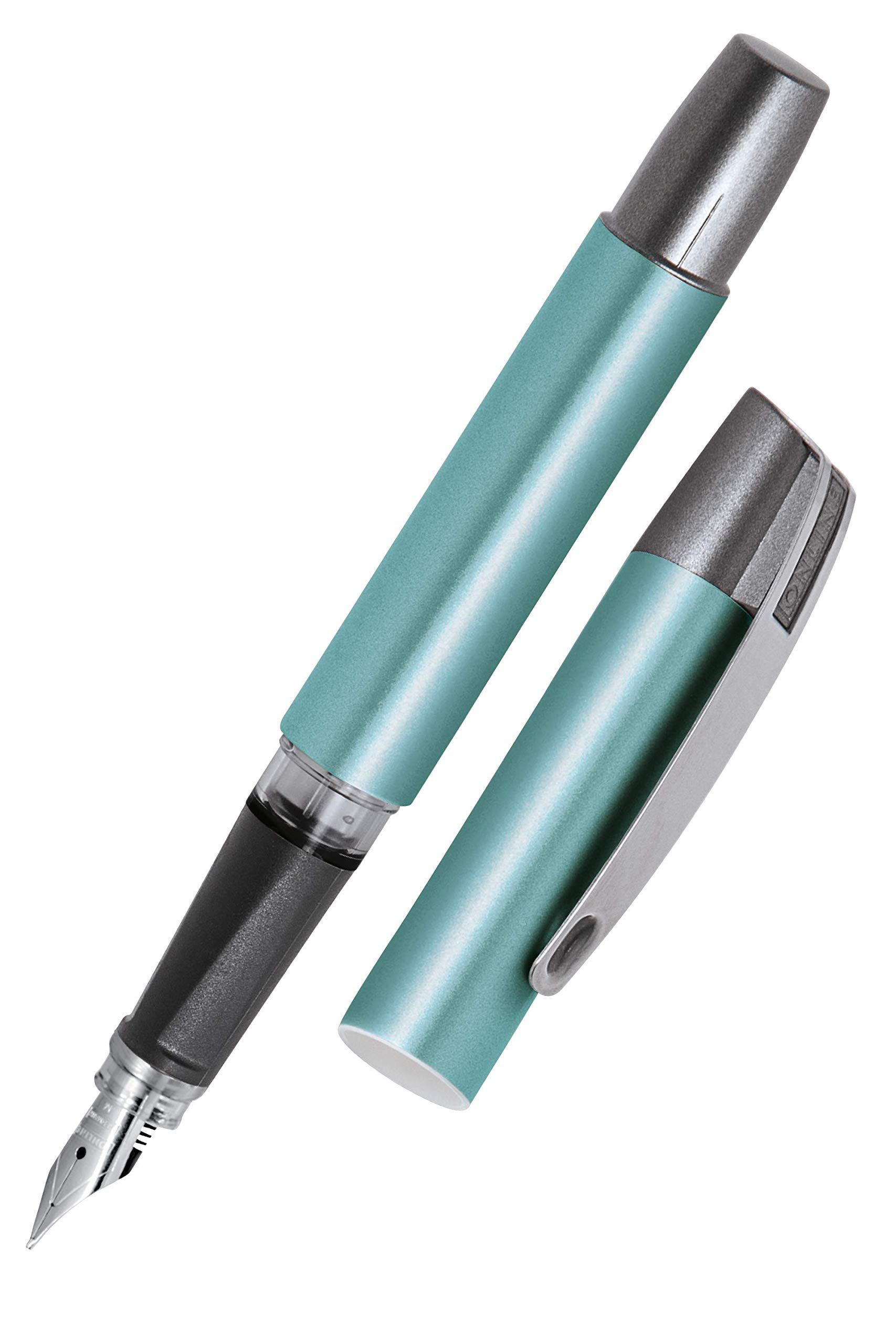 Ergonomic fountain pen for school/college - ONLINE Campus Turquoise - solid medium nib, soft grip part, for standard ink cartridges, refillable, for beginners/pupils/students/adults