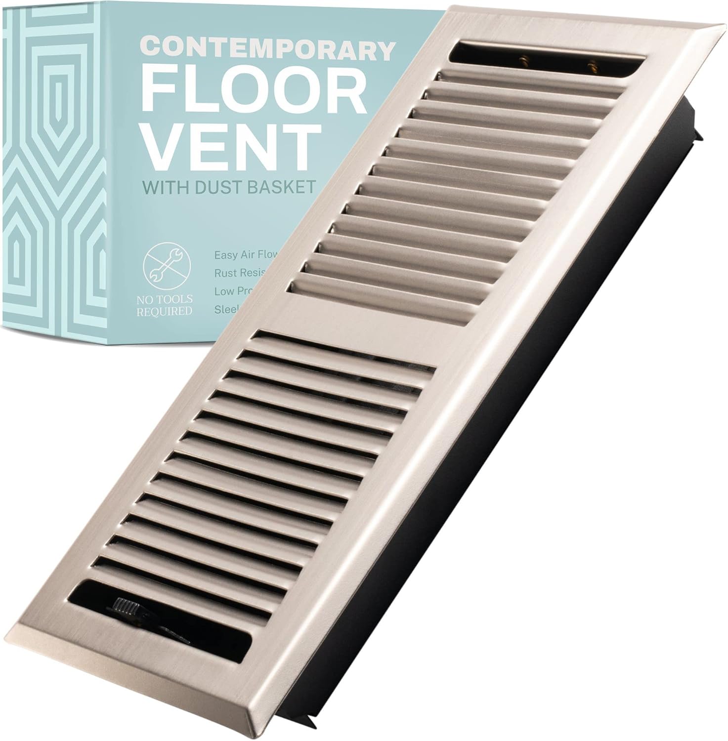 Registers, Grilles & Vents - Home Intuition Contemporary 4x10 Inch Decorative Floor Register Vent with Mesh Cover Trap, Satin Nickel