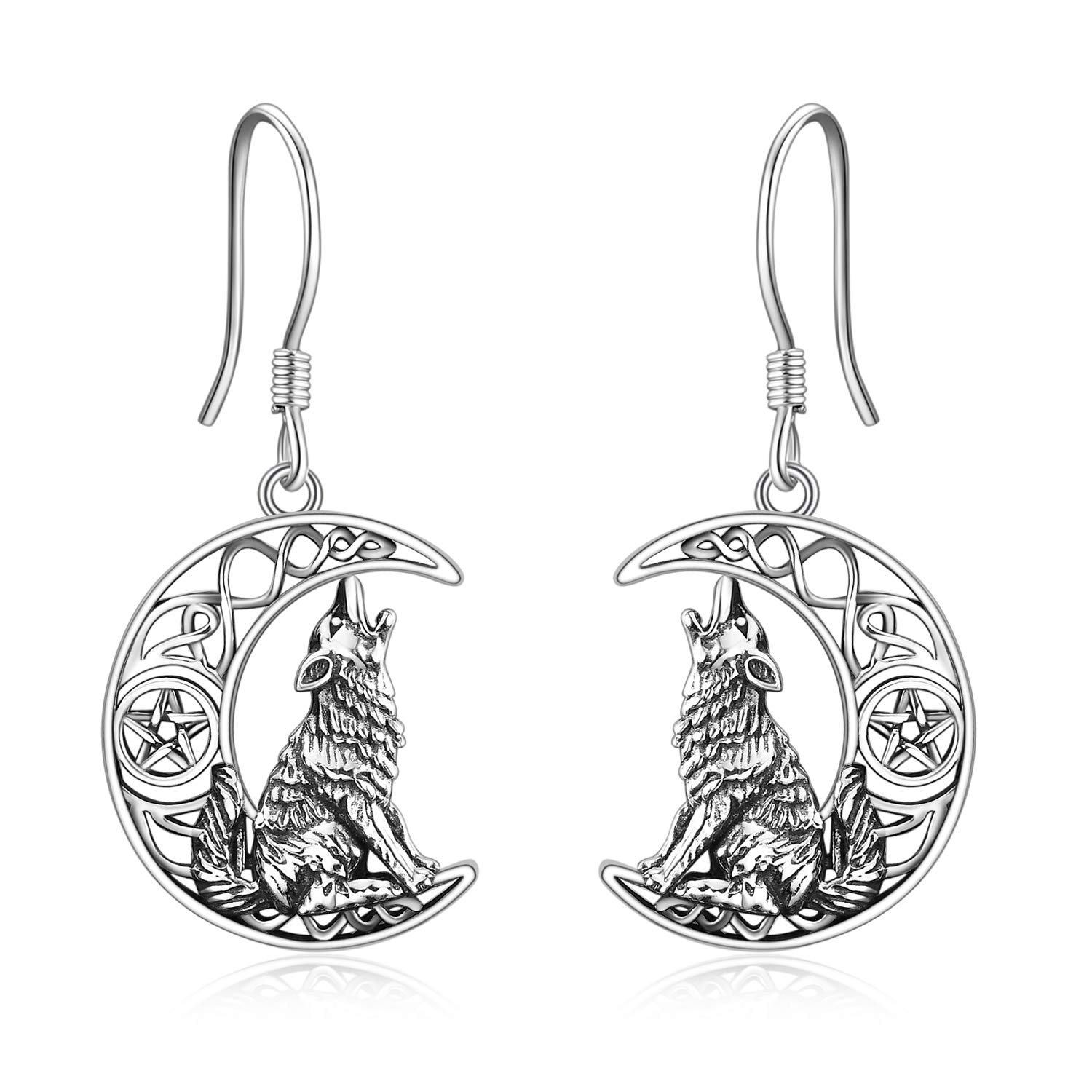 YFN Wolf Earrings Sterling Silver Dangle Celtic Knot Jewellery Wolf and Moon Gifts for Women Girls — image 1