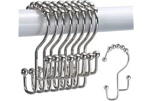 SUTINE Shower Curtain Hooks, 12 Pcs Double Shower Curtain Hooks Rings, Black Shower Curtain Hooks Rust Proof, Stainless Steel Bathroom Shower Hooks for Shower Curtain, Towels, Clothing, Nickel