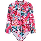 Girls Swimsuits One Pieces Long Sleeve Swimwear UPF50+ Toddler Kids Zipper Sun Protection Bathing Suits Sizes 2-12