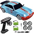FLYCOLOR LD1898 1/18 RC Drift Car GTR R34 2.4GHz RWD with Gyroscope on-Road Alloy Body Shell Racing Cars Radio Control (Blue-Orange)