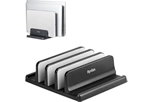 Ryvlan Vertical Laptop Stand, 3 Slot Adjustable Laptop Storage Rack and Desk Organizer, Silicone-Padded Holder for Multiple Devices Storage, Compatible Stand for Tablets and Devices up to 17 Inches
