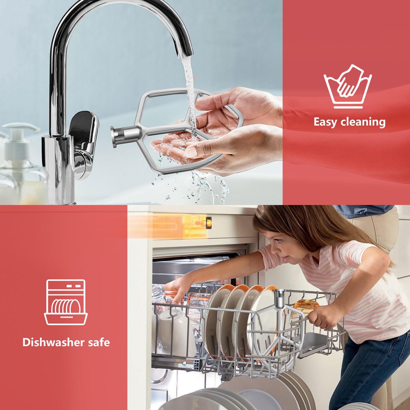 5-6QT Stainless Steel Flat Beater for KitchenAid Stand Mixer, Kitchen Aid Paddle Attachment Accessories/No coating/Dishwasher Safe Replacement for kitchenaid Professional 5 Plus and 600 Series Mixer