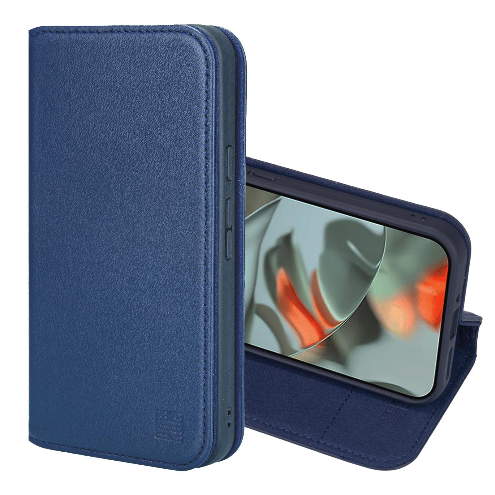 32nd Classic Series 2.0 - Real Leather Book Wallet Flip Case Cover For Google Pixel 9 Pro XL, With RFID Blocking Card Slot, Magnetic Closure and Built In Stand - Navy Blue — image 1