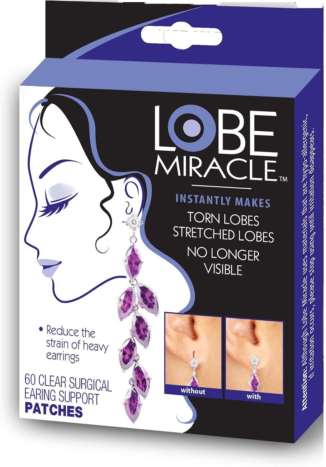 Lobe Miracle Ear Lobe Support Patches, 60 Count, White, 60 Count (Pack of 1)
