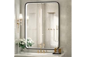 FTOTI 36x28 Inch LED Bathroom Mirror with Light,Black Metal Frame Lighted Vanity Mirror, Anti Fog Design&Dimmable&Touch Switch,Large Wall Mounted Makeup Mirror (Horizontal/Vertical)