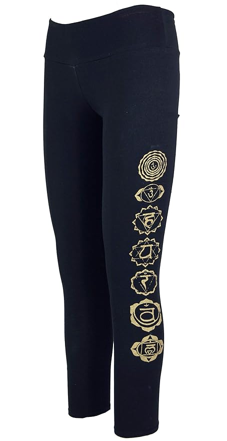 Guru-Shop Psytrance Damen Leggings, Chakra Yoga Leggings, Yogahose, Synthetisch, Shorts, 3/4 Hosen, Leggings Alternative Bekl