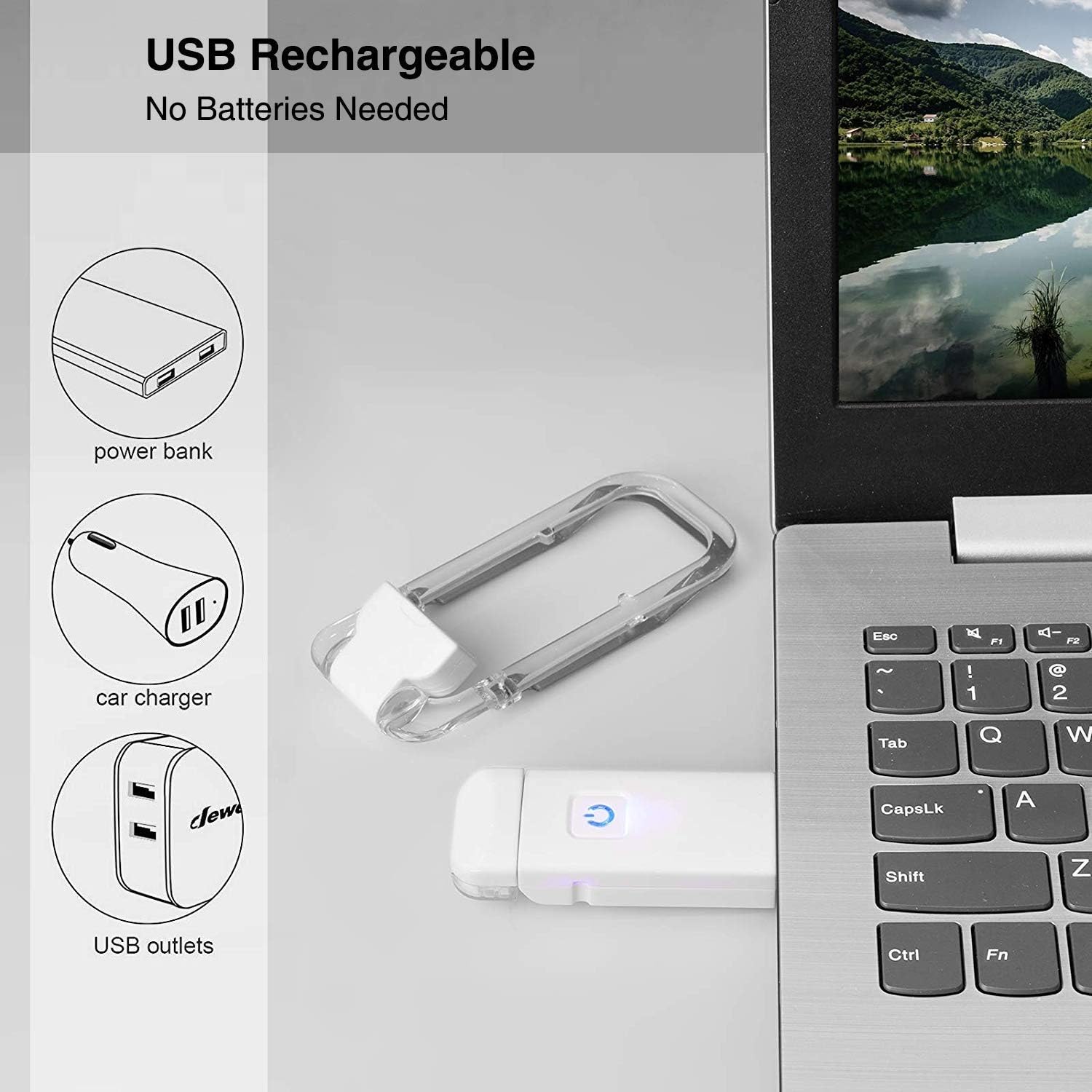 DEWENWILS USB Rechargeable Book Reading Light, Warm White, Brightness Adjustable for Eye-Protection, LED Clip on Book Lights, Portable Bookmark Light for Reading in Bed, Car - - 