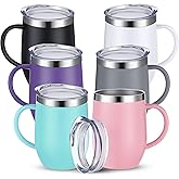 Suclain 6 Pcs 12oz Insulated Coffee Mug with Handle Bulk Stainless Steel Double Wall Vacuum Travel Mug Tumbler Cup with Sliding Lid(Multicolor)