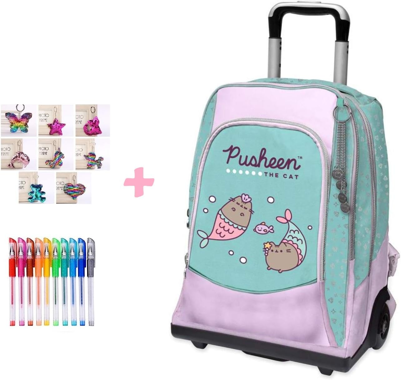 TROLLEY ZAINO SCUOLA Pusheen the cat gatto omaggio portachiave girabrilla  omaggio 10 penne glitterate Valigeria Cartelle, astucci e set per la scuola  berjaya.edu.my