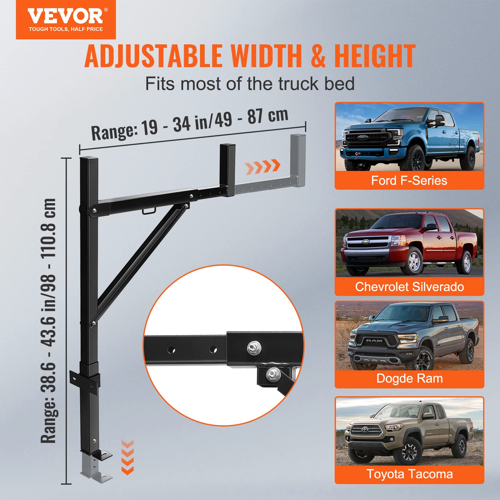 VEVOR Ladder Rack For Pickup Load 113 Kg, Extendable Steel Luggage Rack ...