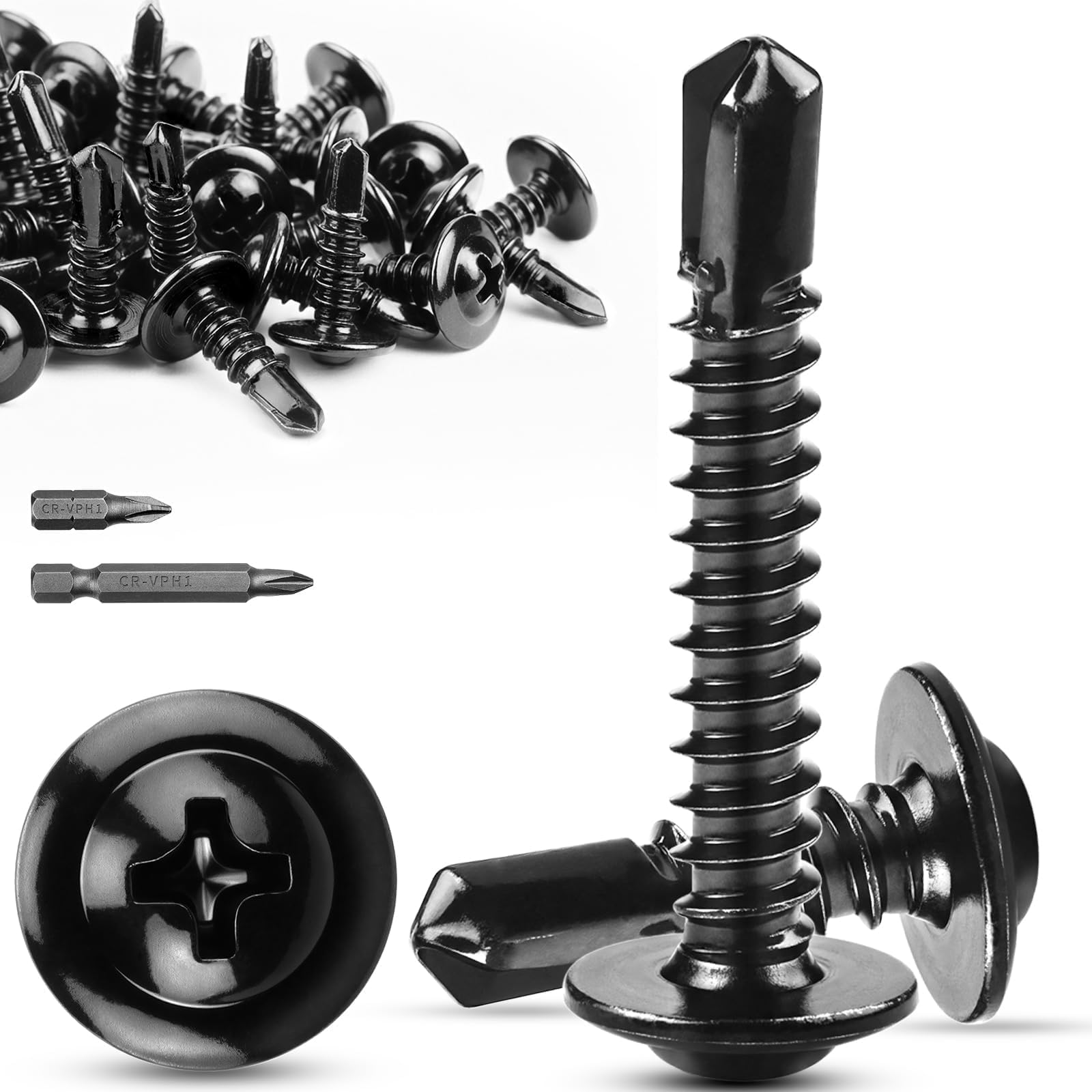 TXXATX Self-Tapping Screws M4.2 x 25 mm Drilling Screws Stainless Steel 410 Tapping Screws Self-Tapping with Screwdriver Bit Metal Screws Self-Tapping Pack of 60 for Furniture Wood Boards — image 1