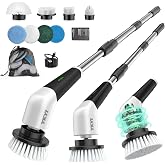 YKYI Electric Spin Scrubber, Cordless Power Cleaning Brush with Long Handle | 8 Brush Heads, 3 Handle Lengths, 2 Speeds, IPX7 Waterproof, 100-Minute Runtime for Tubs, Tile, Floors, Grout, Glass and Cars