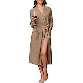 Ekouaer Robes for Women Long Waffle Knit Bathrobe Lightweight Kimono Robe Soft Shawl Collar Spa Robes with Pockets S-XXL