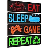 Queekay 4 Pcs Gaming Decor for Teen Boys Room Neon Video Game Posters Wooden Gamer Wall Art Prints for Bedroom Kids Boys Room Playroom Home Decorations Christmas Gift, 8 x 3 Inch(Graffiti Block)