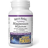 Natural Factors Stress-Relax Nighttime Magnesium Bisglycinate 100 mg with Melatonin 1.25 mg, PharmaGABA 50 mg & L-Theanine 25