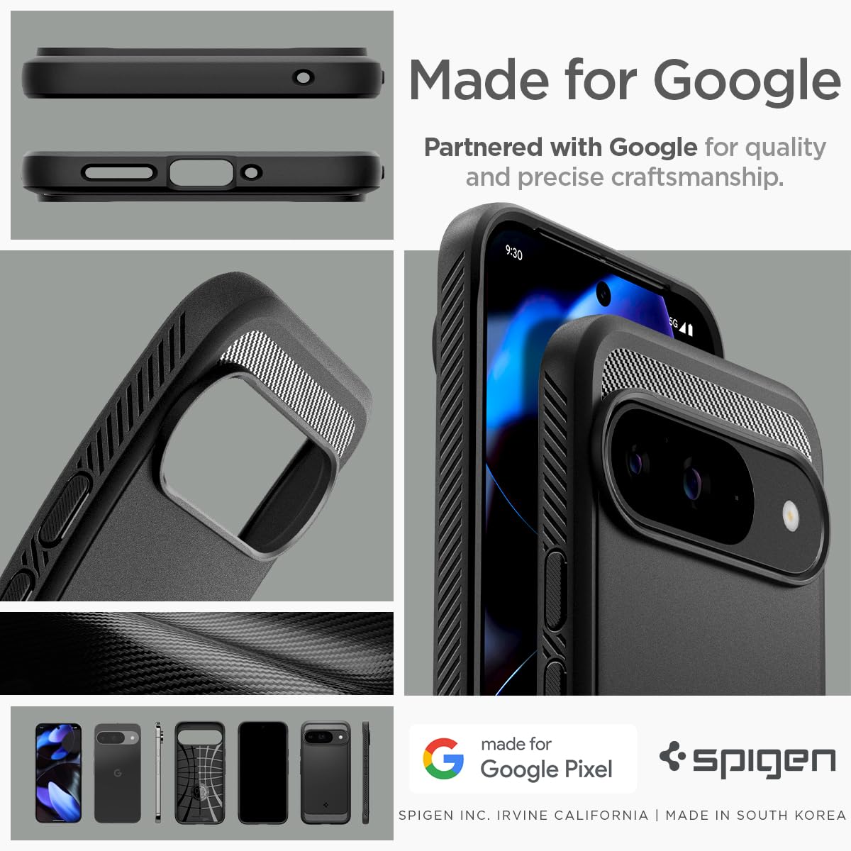 Spigen Rugged Armor Designed for Pixel 9 Case/Pixel 9 Pro Case (2024) [Hard Shell] [Military-Grade Protection] - Matte Black