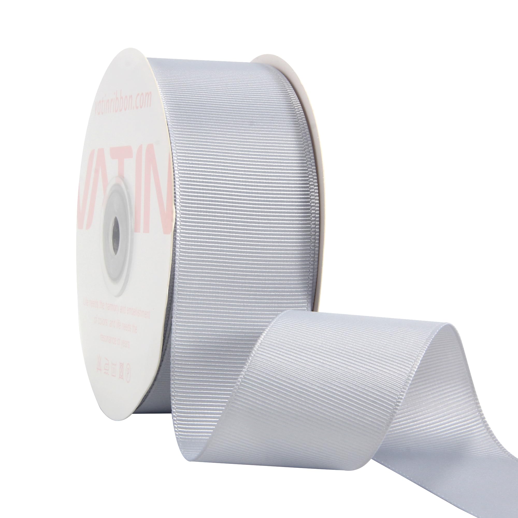 VATIN 38 mm Solid Silver Grosgrain Ribbon Spool -23 Metres, Great for Sewing, Gift Wrapping, Hair Bows, Flower Arranging, Home Decorating