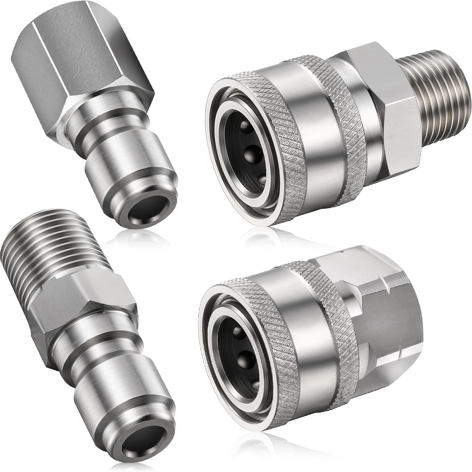 Photo 1 of Hotop 4 Sets NPT 3/8 Inch Stainless Steel Male and Female Quick Connector Kit Pressure Washer Adapters