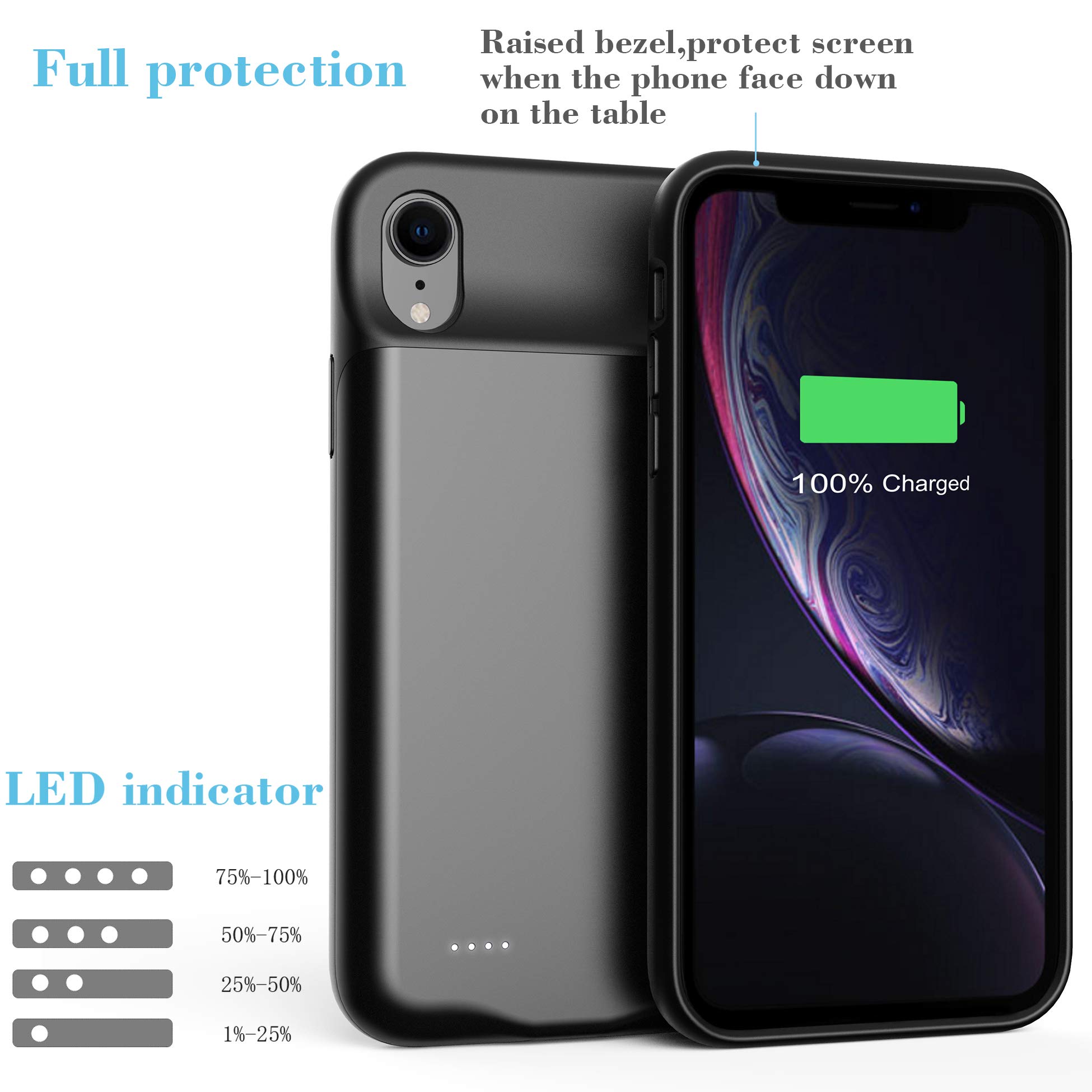 TREEZITEK Battery Case for iPhone XR,Slim 4000mAh Portable Charging Case Rechargeable Extended Battery Pack Charger Case iXR,Black