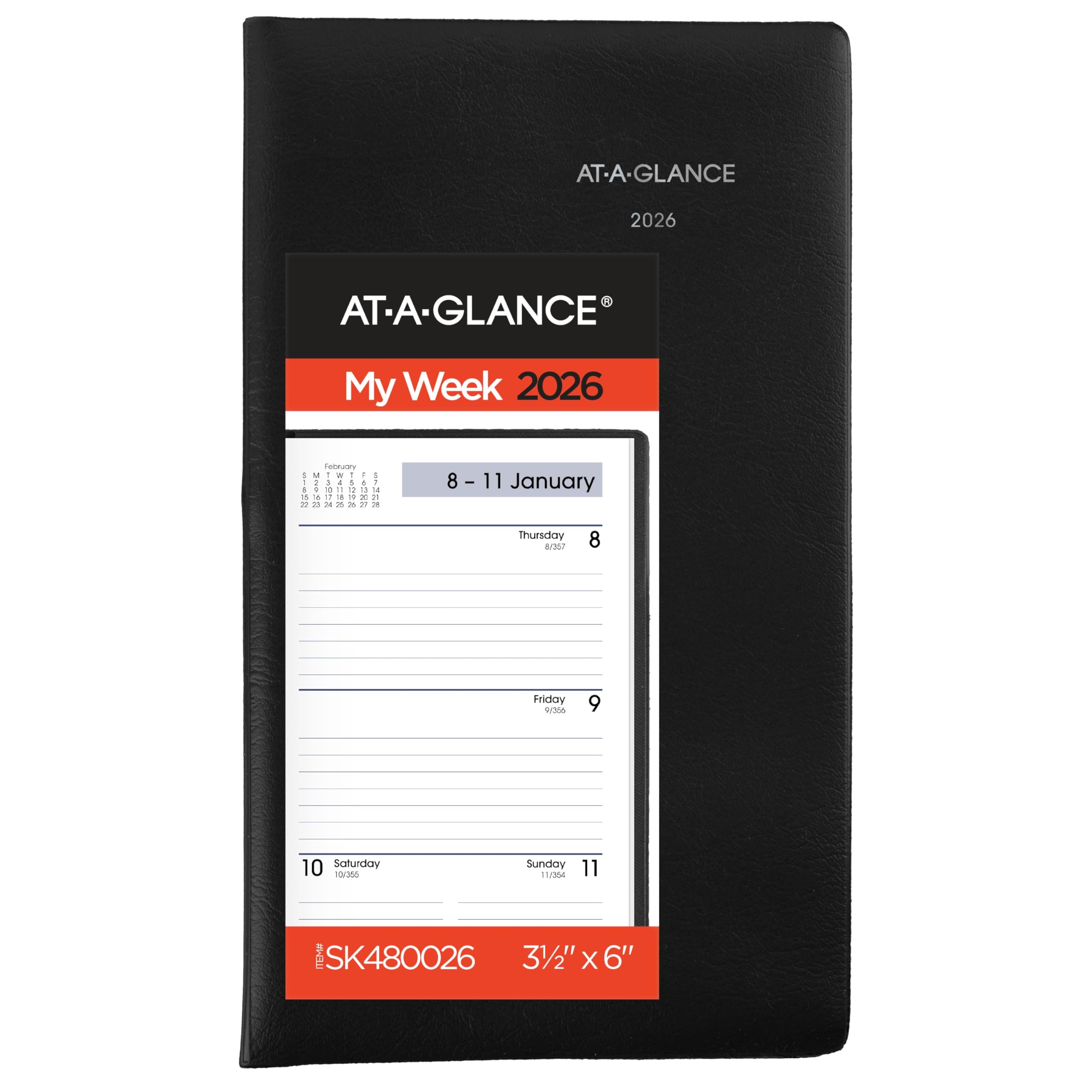 Photo 1 of AT-A-GLANCE 2026 Planner, Weekly, 3-1/2" x 6", Pocket Size, Open Scheduling, DayMinder, Black (SK480026)