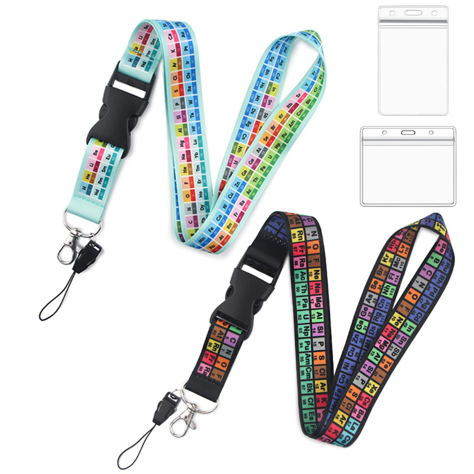 XIAONAN 2 Set Neck Lanyard Strap with Card Holder, Print Neck Strap Periodic Table Pattern Lanyard and Waterproof Transparent Badge Holders for Key, Phone, ID Card, Office Shool Suppliers