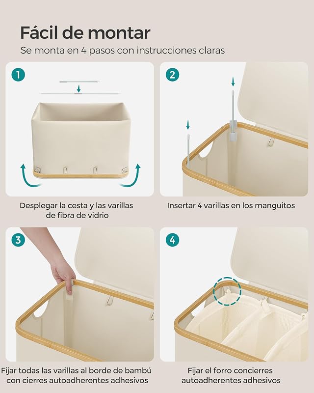 Cesto de Ropa Sucia con Tapa, 150 L, Plegable, 60x38,5x70,5 cm