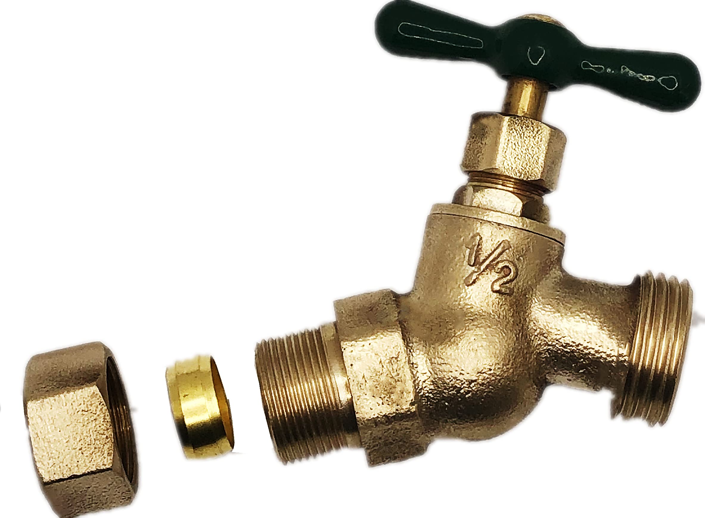 EZ-FLUID 5/8" Comp. Hose Bibb X 3/4" MHT Male Hose Threaded Connector,Heavy Duty Brass No-Kink Bibb Water Faucet,Outdoor Garden Spigot Shut Off Valve Facuet Bibs (1 Pack)
