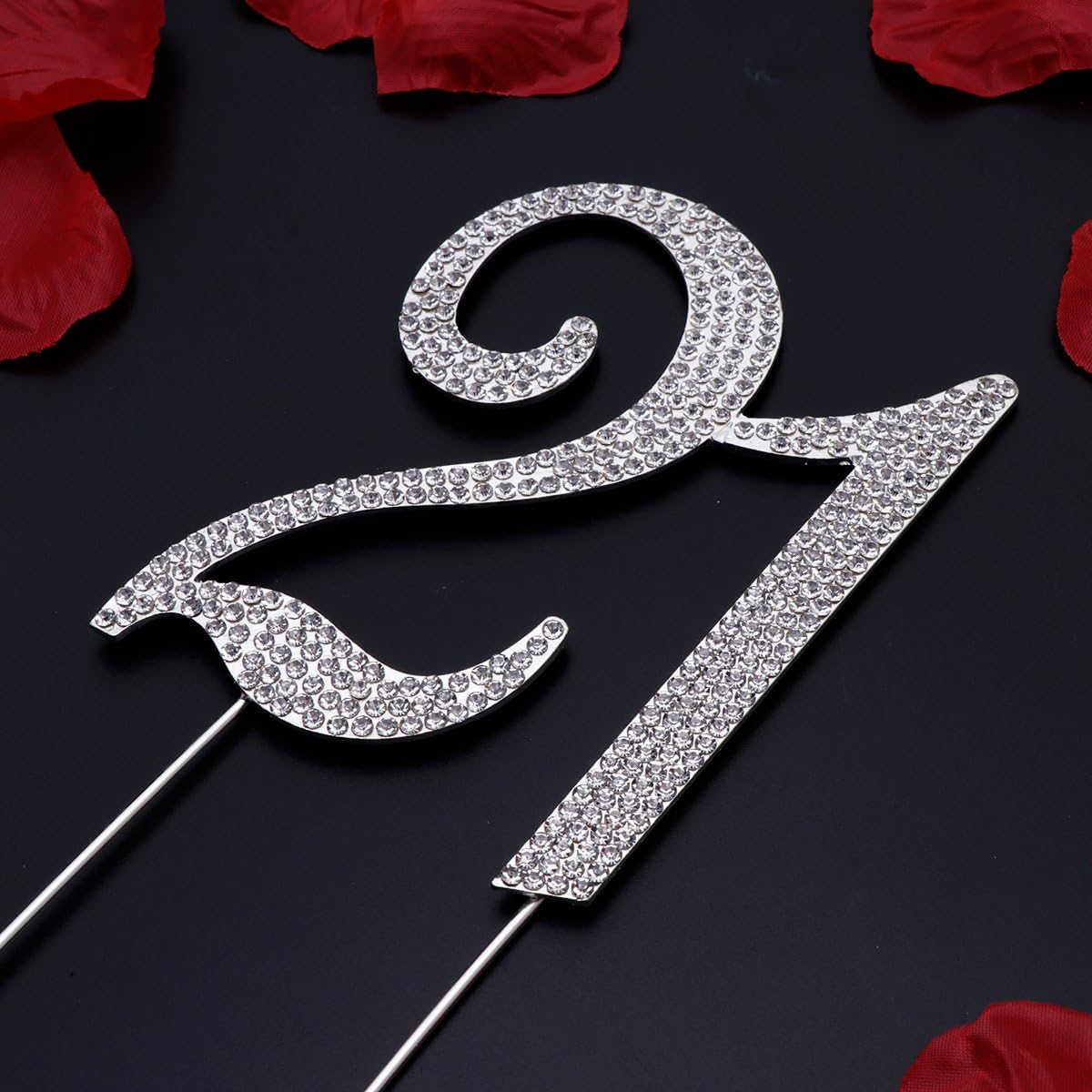 TOYMYTOY 21 Cake Topper for 21th Birthday Party or Anniversary Crystal Rhinestones Decorative Cake Topper for Party Supplies (Silver) - Image 4