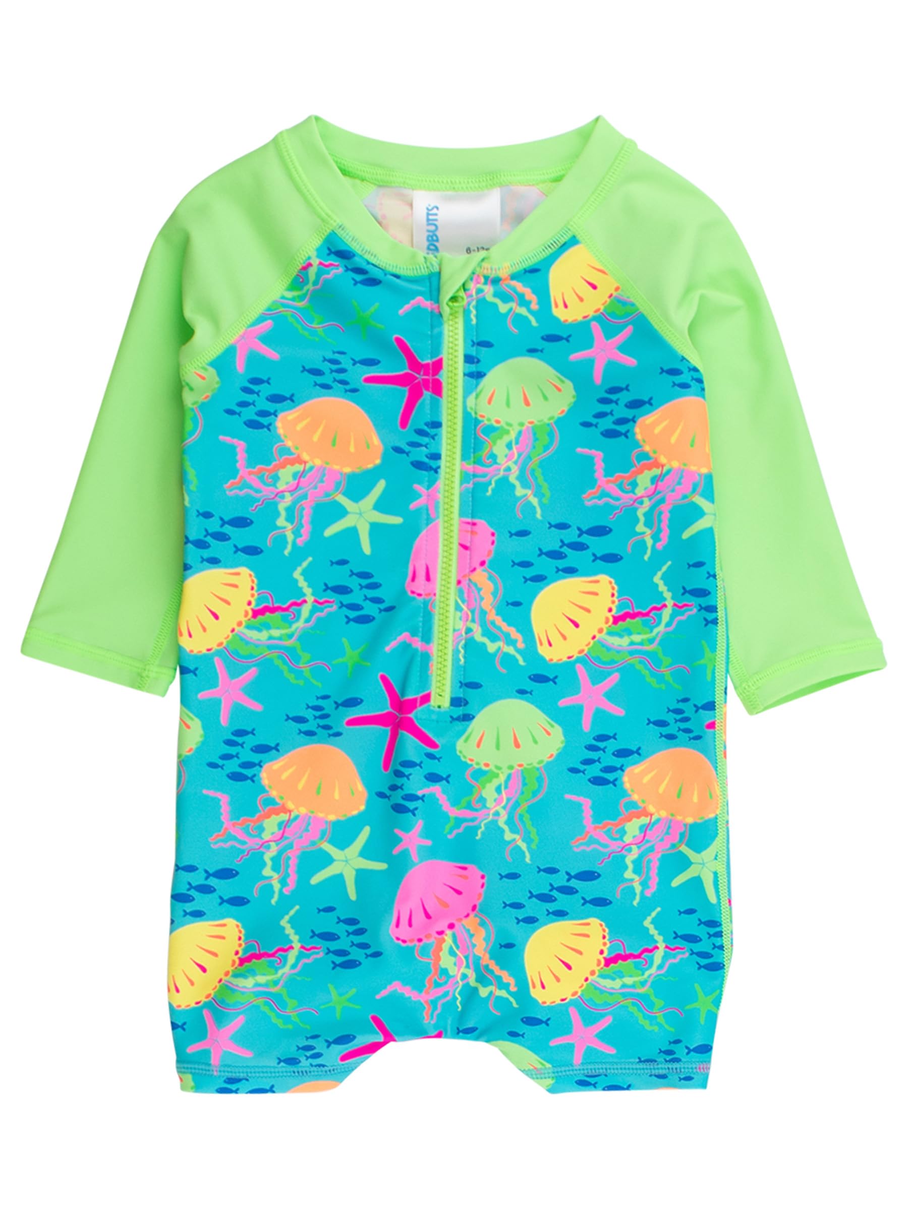 RUGGEDBUTTS Baby/Toddler Boy Swimsuit, One Piece Zipper Rash Guard Sunsuit with UPF 50+ Sun Protection - Neon Jelly Time, 0-3m Image