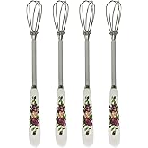 Verdental 4 Pieces 7 Inches Small Stainless Steel Whisks with Flower Shape Ceramic Handle Tiny Balloon Whisk Stirring Mixing and Egg Beater