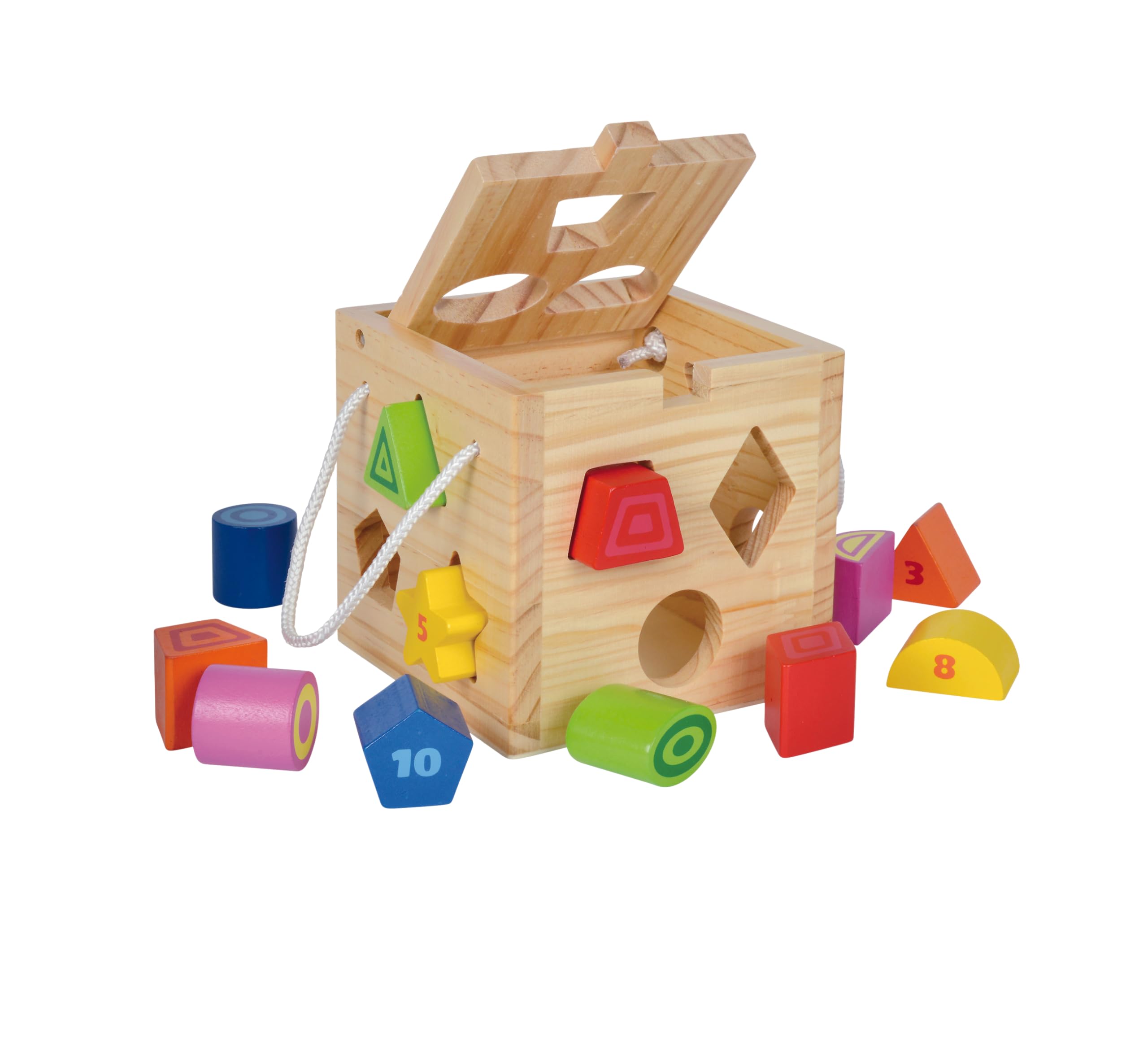 Eichhorn Wooden Shape Sorting Cube with 12 Colourful Blocks with Number and Letters | Handy Carry Handles on Case | for Ages 1+