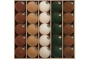 JORNOY 25-Pack Velvet Christmas Ornaments Bulk, Plastic Flocked Ornaments Decorative Balls for Christmas Tree Decorations Party Decor (Brown & Green & Beige, 2.36Inch)