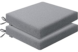 Favofamilie Outdoor Chair Cushions 19 x 19 x 2.5 Inch Set of 2, Water-Resistant & Fadeness Durable Patio Furniture Cushion for Garden Sofa Couch Chairs, Portable Comfort with Attach Ties, Dark Grey