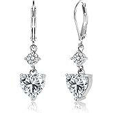925 Sterling Silver Heart Dangle Earrings for Women, Silver Dangling Drop Halo Hearts Shaped Earring Dangly Cubic Zirconia Leverback Earring Valentine Trendy Earrings
