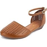 MaxMuxun Sandals for women 2026 Closed Toe Flats Roman Ankle Strap Cage Comfortable Summer Beach Dressy Shoes