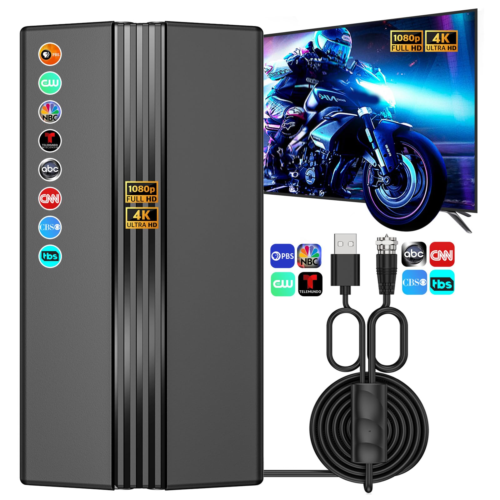 Photo 1 of TV Antenna for Smart TV, 2200+ Miles Range, Indoor/Outdoor Antenna for Local Channels, Supports 4K 1080p HD, Amplified Signal Booster, 33FT Coax Cable, Easy Installation
