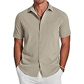 COOFANDY Men's Short Sleeve Button Down Casual Beach Shirt