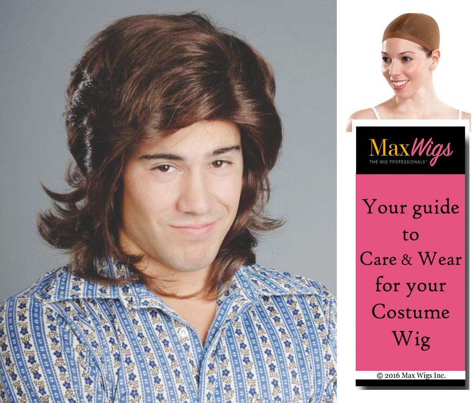 70s Boy color BLACK - Enigma Wigs Disco Long men Shag 1970s Bundle with Cap, MaxWigs Costume Wig Care Guide