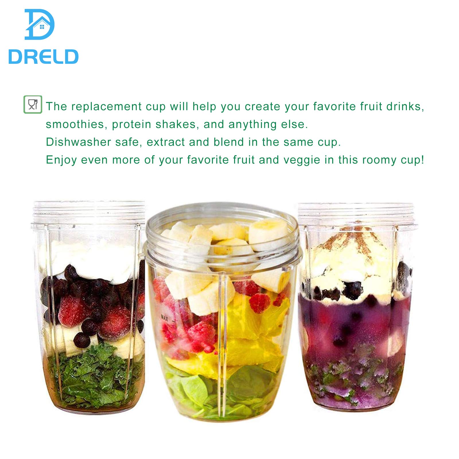 Blender Cup 24oz Cups with Flip Top To Go Lid, Compatible with Nutribullet 600W Pro 900W Blender Juicer (Pack of 2)